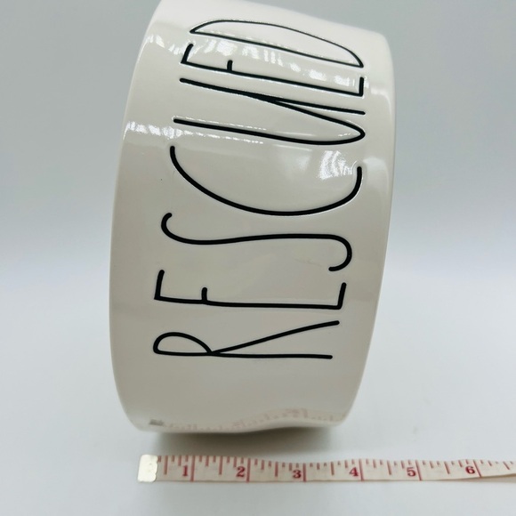 RAE DUNN LARGE DOG RESCUED BOWL DISH WHITE WITH BLACK WRITING - Picture 7 of 8